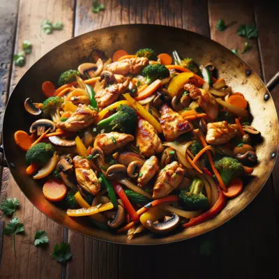 Une recette de wok de légumes et poulet en un tour de main